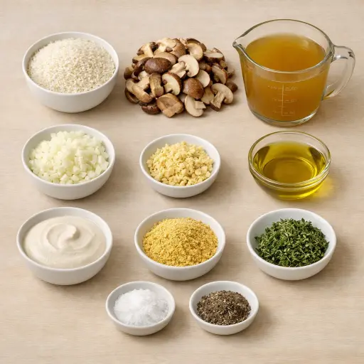 Ingredients for Creamy Vegan Mushroom Risotto