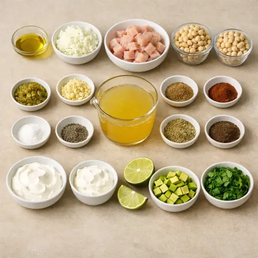 Ingredients for Creamy White Chicken Chili with Avocado