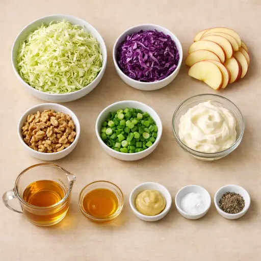 Ingredients for Crisp Apple Walnut Coleslaw