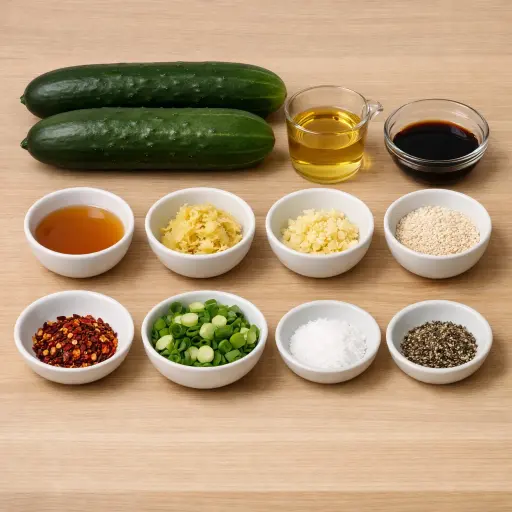 Ingredients for Crisp Sesame Ginger Cucumber Salad