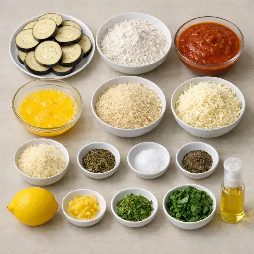 Ingredients for Crispy Baked Eggplant Parmesan with Lemon Zest