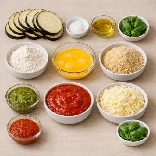 Ingredients for Crispy Baked Eggplant Parmesan with Pesto