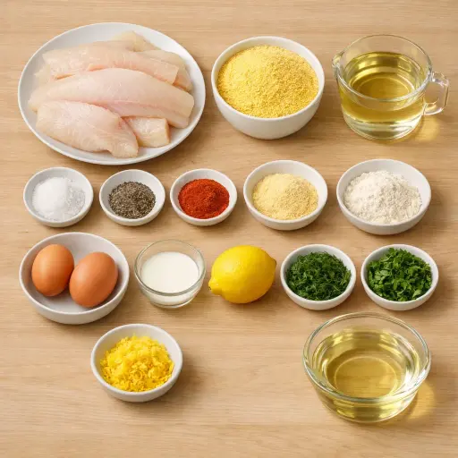 Ingredients for Crispy Cornmeal Fried Fish with Herb-infused Oil