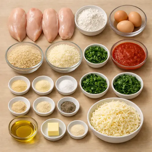 Ingredients for Crispy Herb Chicken Parmesan Delight