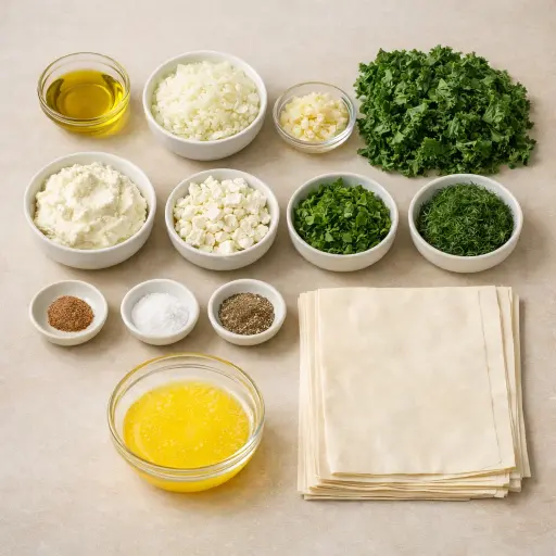 Ingredients for Crispy Kale and Ricotta Spanakopita