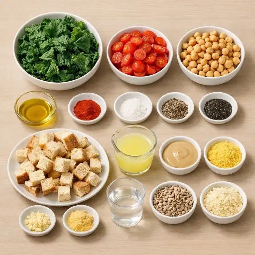 Ingredients for Crispy Kale Caesar Salad