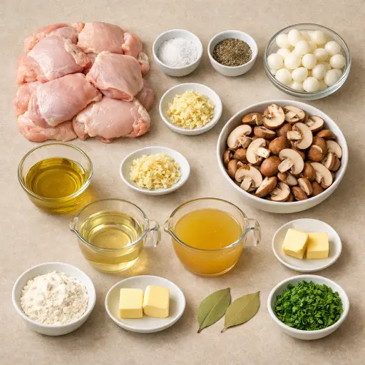 Ingredients for Crock Pot Coq au Vin Blanc