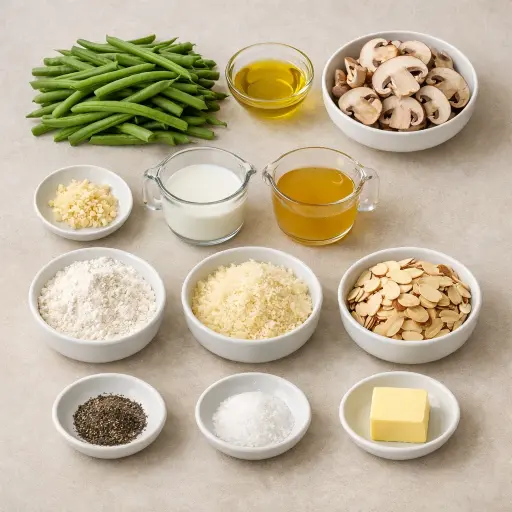 Ingredients for Crunchy Almond Green Bean Casserole