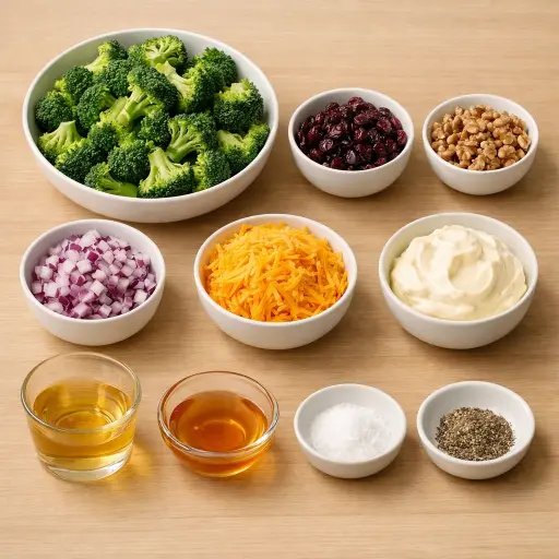 Ingredients for Crunchy Broccoli & Cranberry Delight Salad