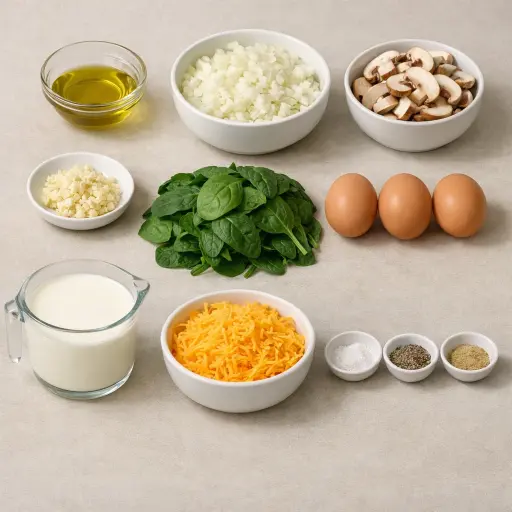 Ingredients for Crustless Spinach and Mushroom Quiche
