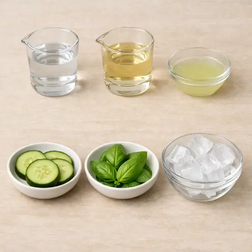 Ingredients for Cucumber Basil Vodka Martini