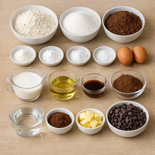 Ingredients for Dark Chocolate Espresso Fudge Cake