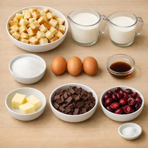 Ingredients for Decadent Chocolate Cherry Bread Pudding