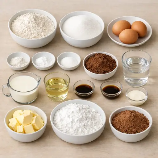 Ingredients for Decadent Chocolate Layer Cake