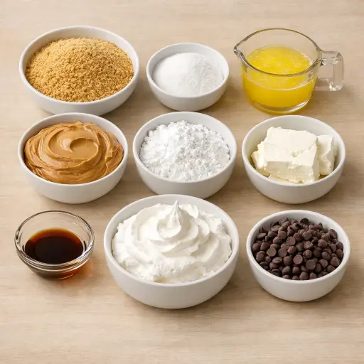 Ingredients for Decadent Chocolate Peanut Delight Pie