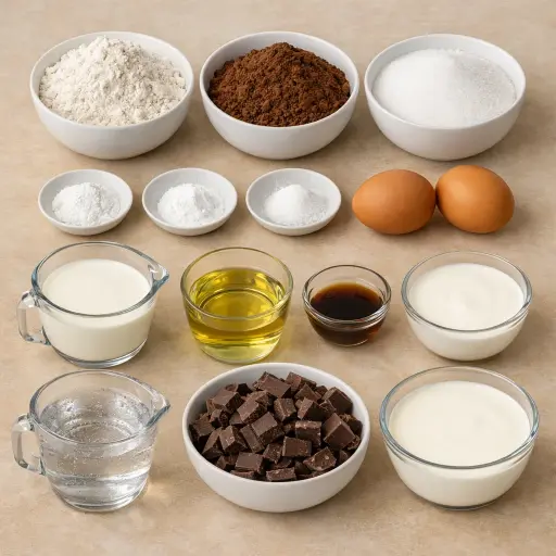 Ingredients for Decadent Dark Chocolate Cake