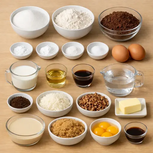 Ingredients for Decadent Dark German Chocolate Cake