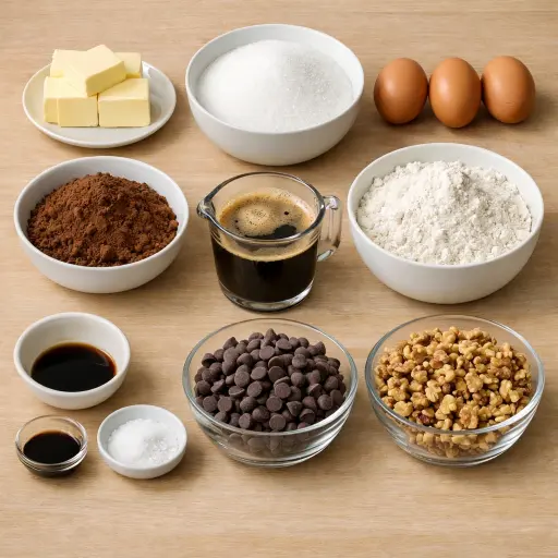 Ingredients for Decadent Espresso Walnut Brownies