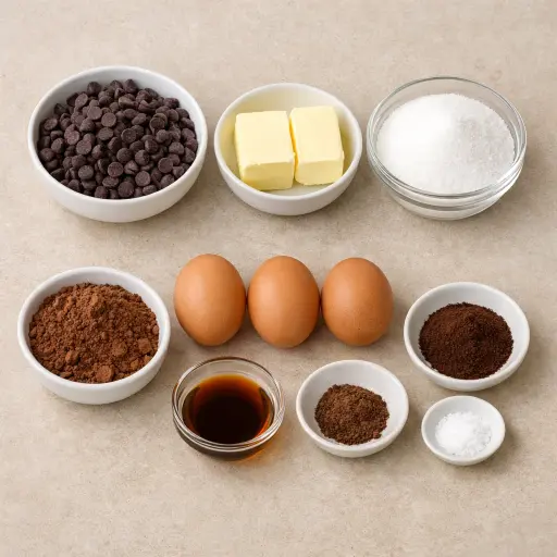 Ingredients for Decadent Flourless Chocolate Cake with a Hint of Espresso