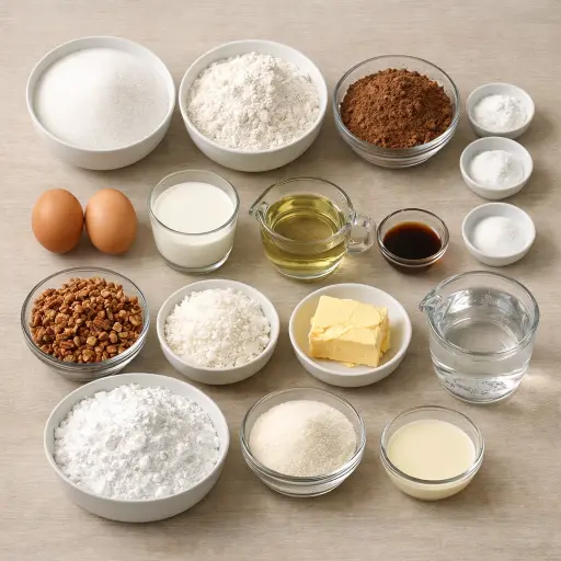 Ingredients for Decadent German Chocolate Cake 2.0