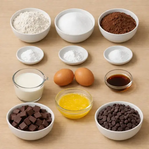 Ingredients for Decadent Triple Chocolate Cake
