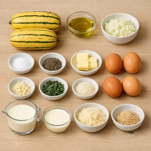 Ingredients for Delicata Squash Sformato with Sage and Parmesan