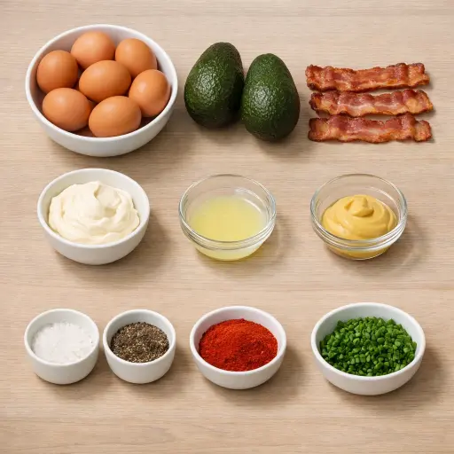 Ingredients for Deviled Eggs with Avocado and Bacon