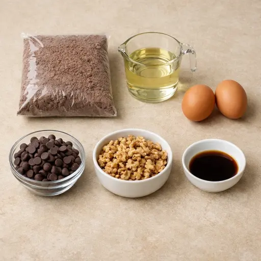 Ingredients for Double Chocolate Fudge Cake Mix Cookies