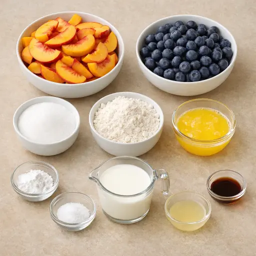 Ingredients for Easy Peach and Blueberry Cobbler