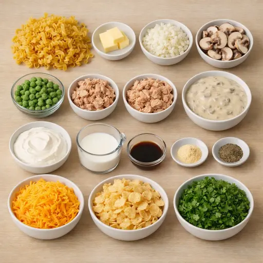 Ingredients for Elegant Creamy Tuna Casserole with a Twist
