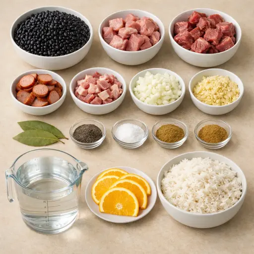 Ingredients for Feijoada (Brazil)