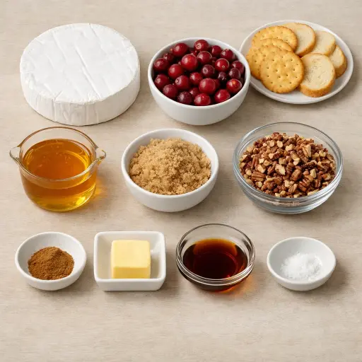 Ingredients for Festive Baked Brie with Cranberry Pecan Topping