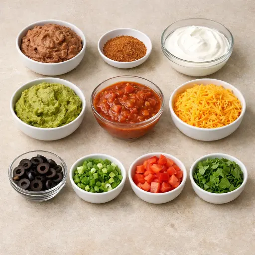 Ingredients for Fiesta Eight Layer Dip