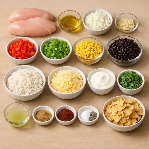 Ingredients for Fiesta Lime Chicken Casserole