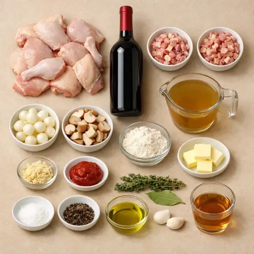 Ingredients for French Coq au Vin
