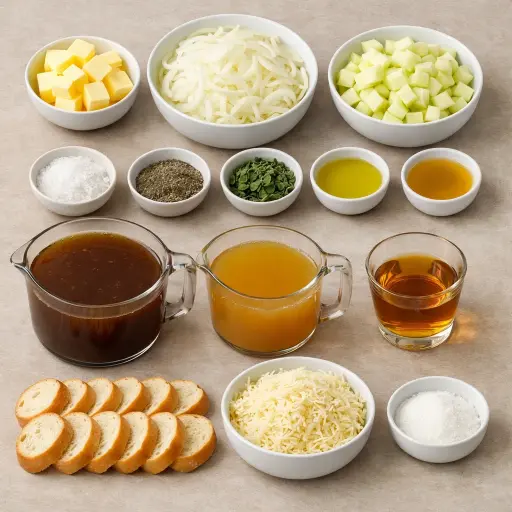 Ingredients for French Onion Soup with Apples and Sage