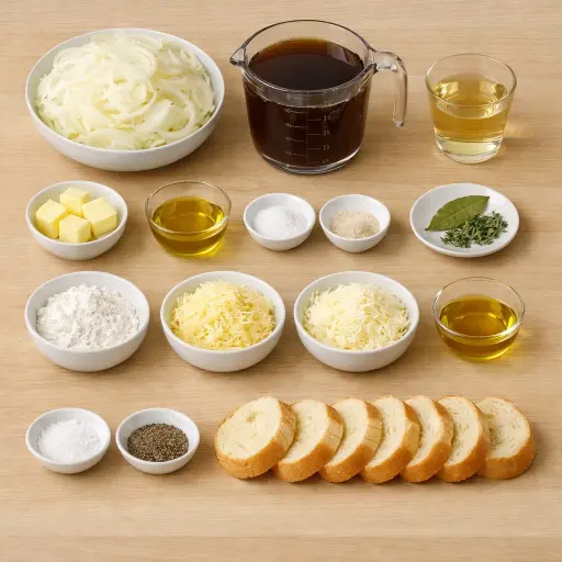 Ingredients for French Onion Soup with Truffle Oil