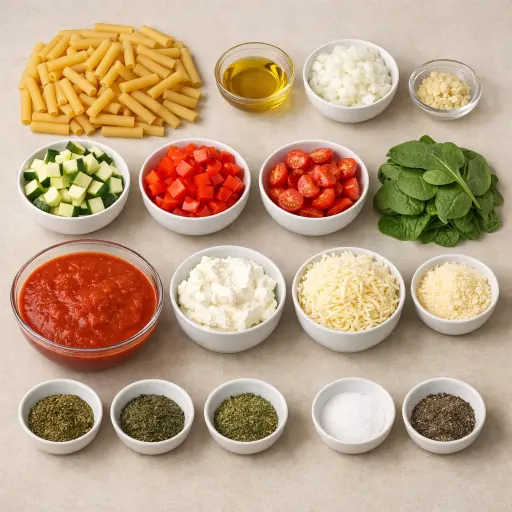 Ingredients for Garden Fresh Baked Ziti