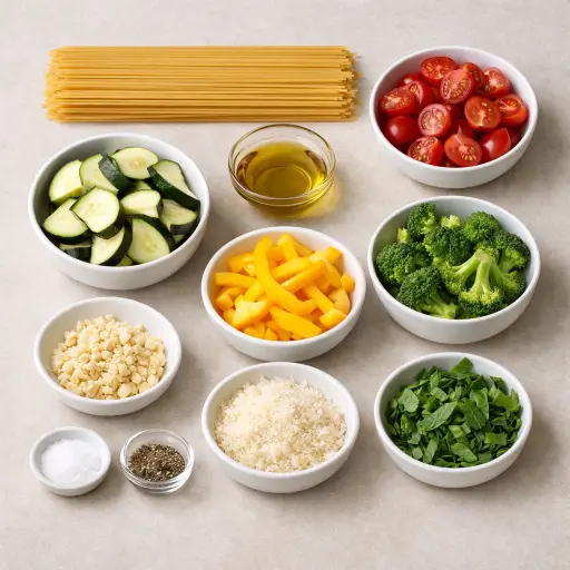 Ingredients for Garden Harvest Pasta Primavera