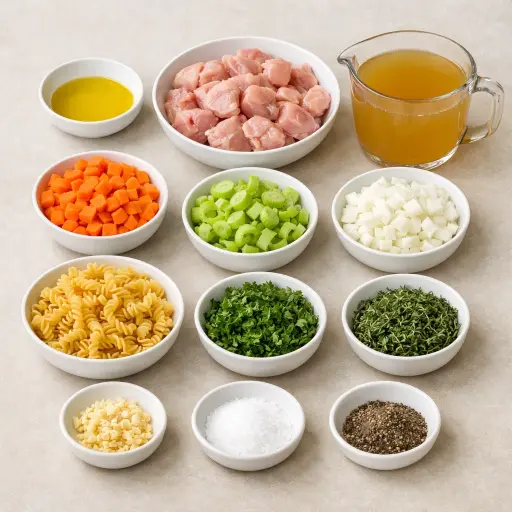 Ingredients for Garden Herb Chicken Noodle Soup