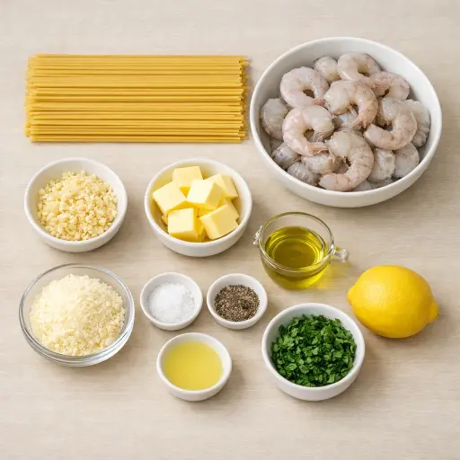 Ingredients for Garlic Butter Shrimp Pasta Delight