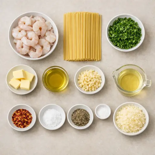 Ingredients for Garlic Butter Shrimp with Linguine