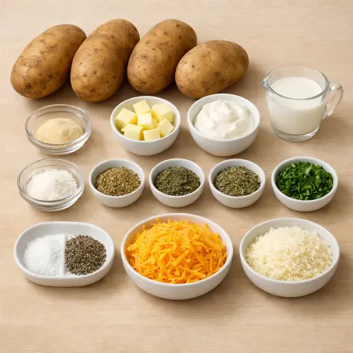 Ingredients for Garlic Herb Twice Baked Potatoes
