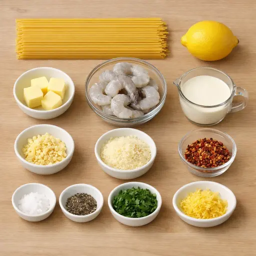 Ingredients for Garlic Parmesan Shrimp Pasta