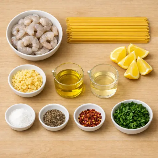 Ingredients for Garlic Shrimp and Pasta Delight