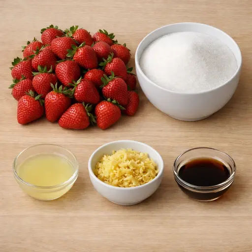 Ingredients for Ginger-Infused Strawberry Jam