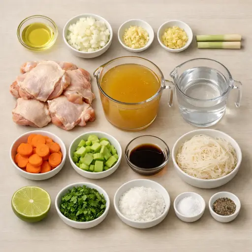 Ingredients for Ginger Lemongrass Chicken Noodle Soup