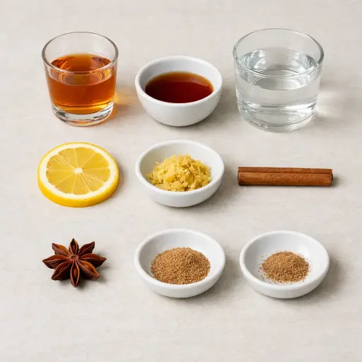 Ingredients for Ginger Maple Hot Toddy