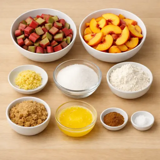 Ingredients for Ginger Peach Rhubarb Crisp