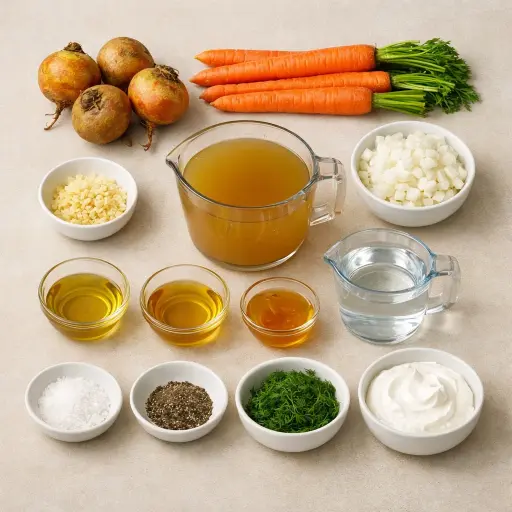 Ingredients for Golden Beet and Carrot Borscht